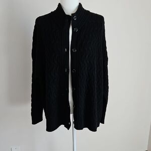 J Jill XL Cable Knit Cardigan Button Front Black Chunky Warm Minimalist